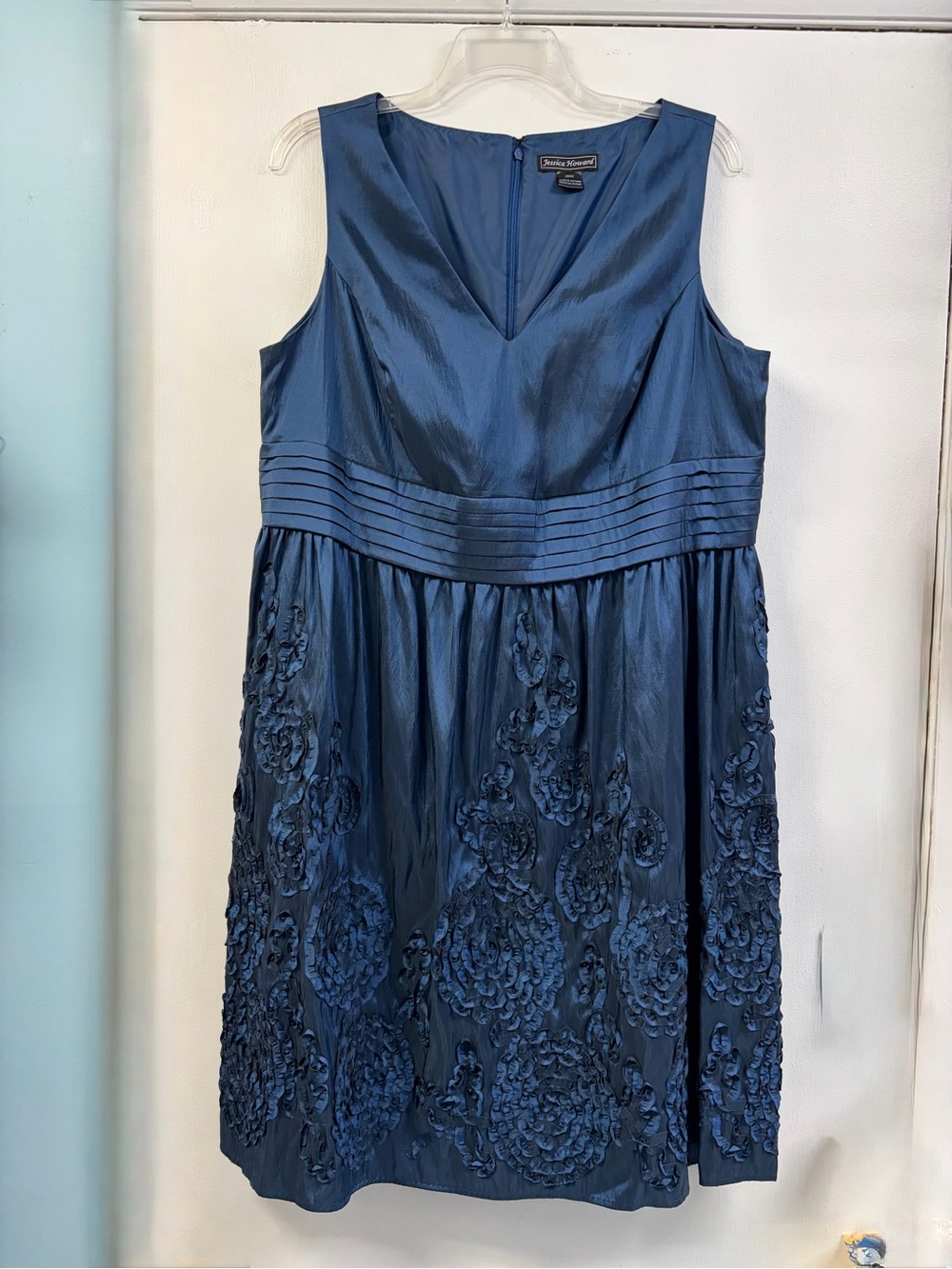 Jessica Howard Navy Blue Sleeveless Embroidered Party Dress